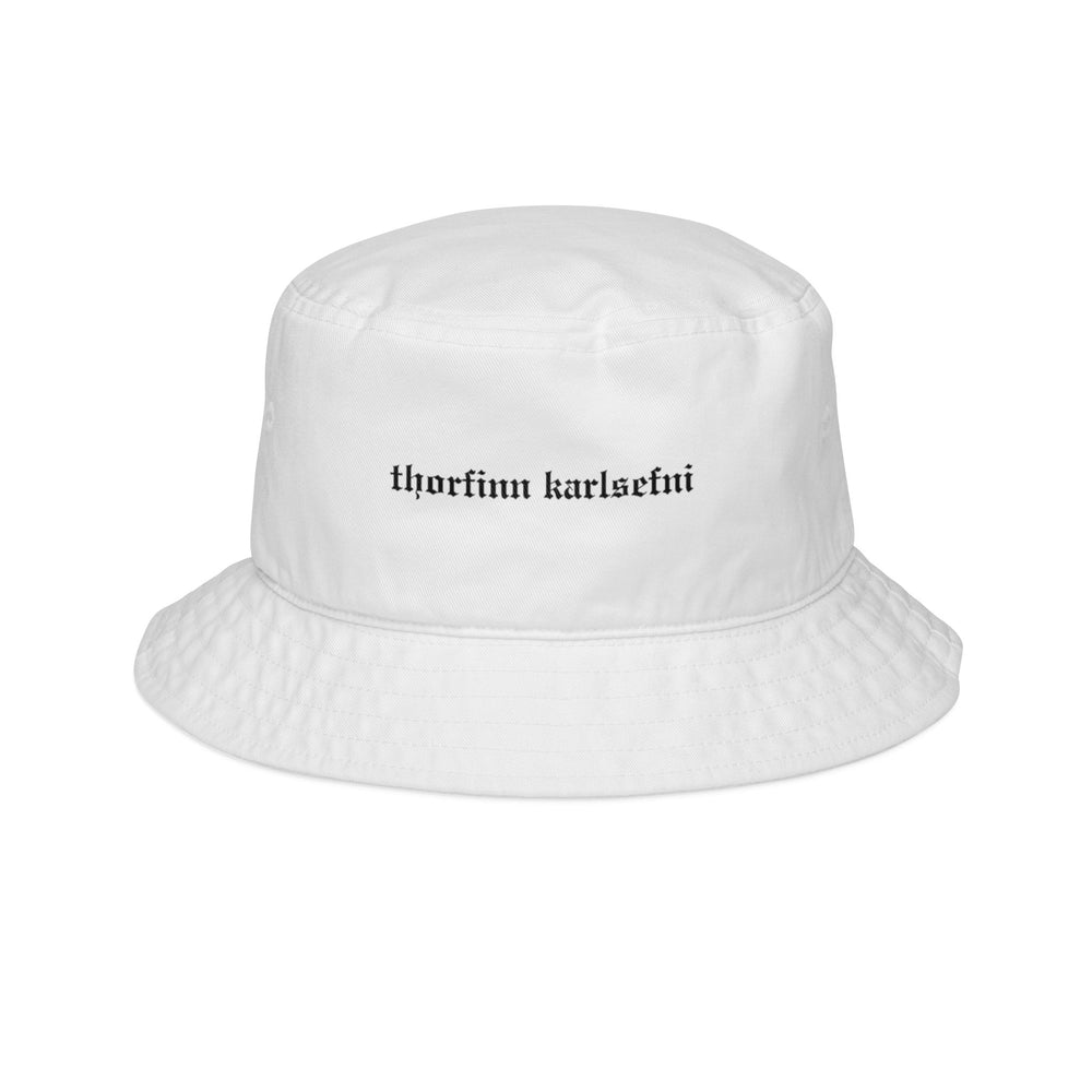 Thorfinn Karlsefni Embroidered Bucket Hat — Minimal White Summer Sun Hat